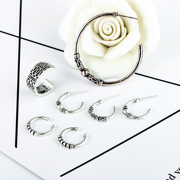 2/$20! 4 Boho 3/4 Hoop Earrings & 3 Ear Cuffs - Picture 4 of 8